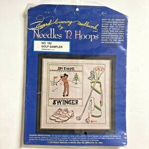 Vintage Golf Sampler Printed Cross Stitch Kit by Needles N Hoops Personalize